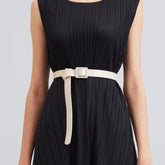 Beige leather women's classic-belt-nude with distinctive self-link metal buckle